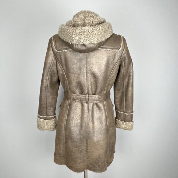 Kenneth Cole NY Womens Brown Faux Shearling Penny Lane Coat Hooded size Medium - Picture 7 of 15
